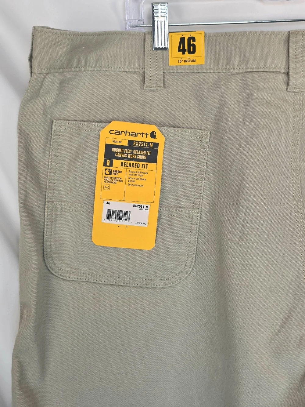 NWT Carhartt Rugged Flex Canvas Work Shorts Mens 46 Tan Relaxed Fit BS2514-M